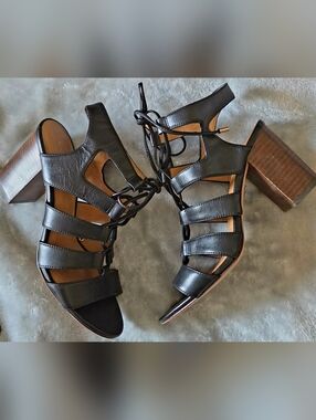 Coach Black Strappy Lace-Up Heeled Sandals